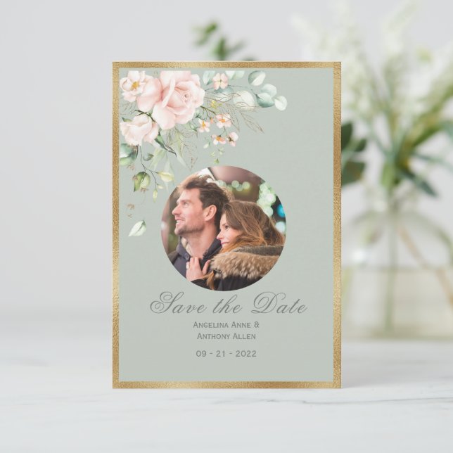 Save The Date Photo Mariage d'aquarelle rose pâle (Debout devant)