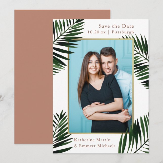 Save The Date Photo Mariage de Faux Gold Frame Terracotta (Devant / Derrière)