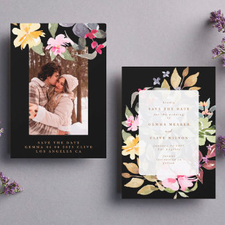 Save The Date Photo Mariage de la grande aquarelle de cadre Flor