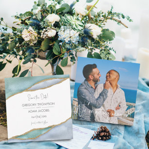 Save The Date Photo Mariage de l'aquarelle Seaglass or Accent