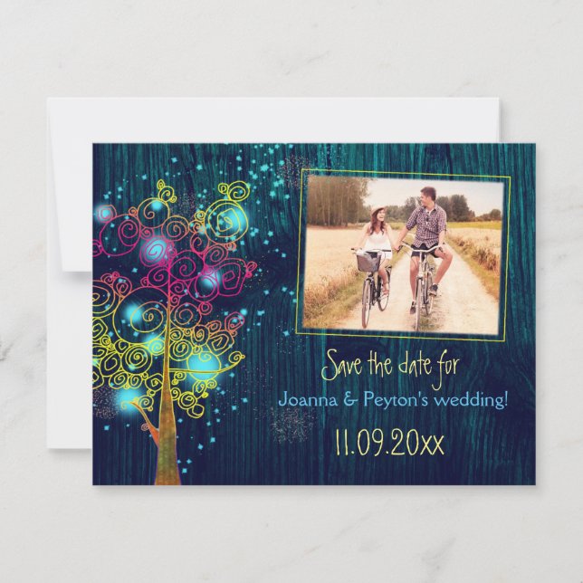 Save The Date Photo Mariage de l'arbre bleu de minuit Enregistre (Devant)