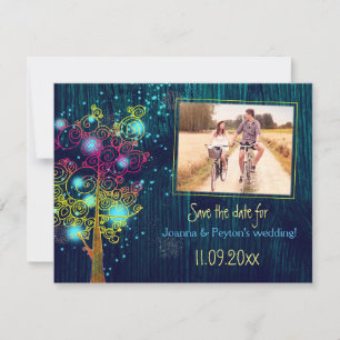 Save The Date Photo Mariage de l'arbre bleu de minuit Enregistre