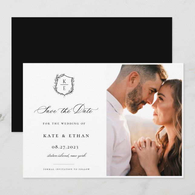 Save The Date Photo Mariage du monogramme de la crête botanique (Devant / Derrière)