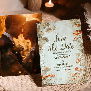 Save The Date Photo Mariage Élégant Rustique Champignon de Forêt