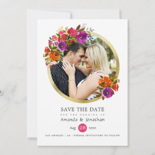 Save The Date Photo Mariage floral violet et orange