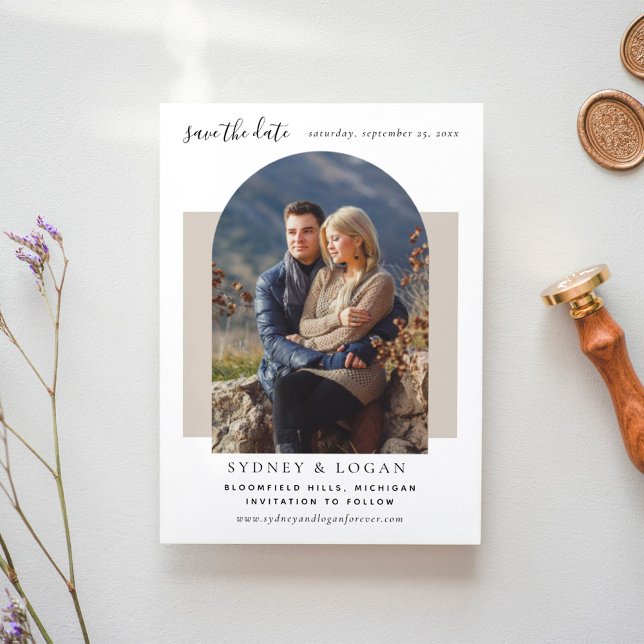 Save The Date Photo Mariage moderne Arch Taupe (Créateur téléchargé)