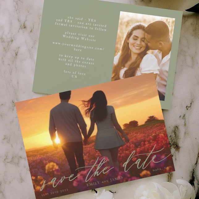 Save The Date Photo Mariage Moderne Sage Green (Créateur téléchargé)