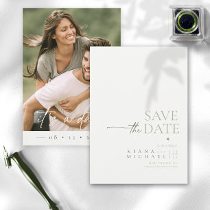 Save The Date Photo Mariage simple et chic Pearl White Vert ID10