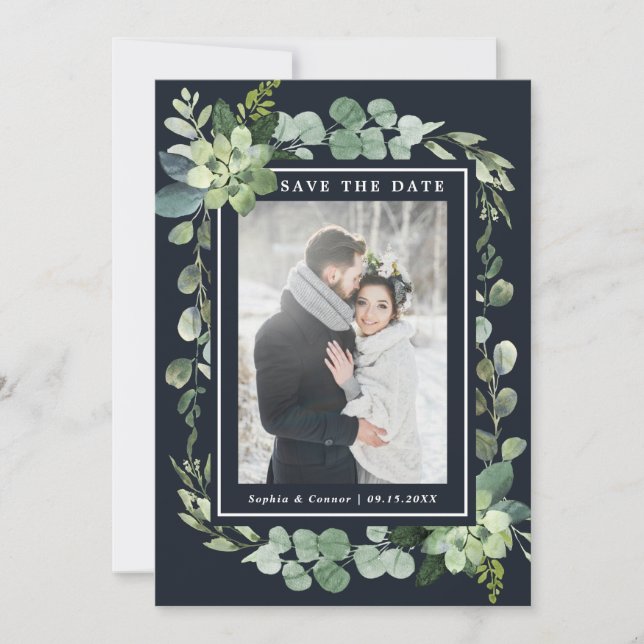 Save The Date Photo Mariage Succulent bleu marine de minuit (Devant)