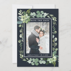 Save The Date Photo Mariage Succulent bleu marine de minuit