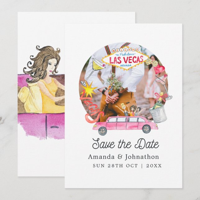 Save The Date Photo Mariage Whimsical Las Vegas (Devant / Derrière)