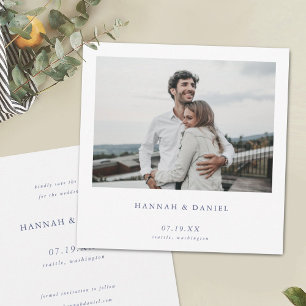 Save The Date Photo minimaliste de texte bleu moderne Enregistre