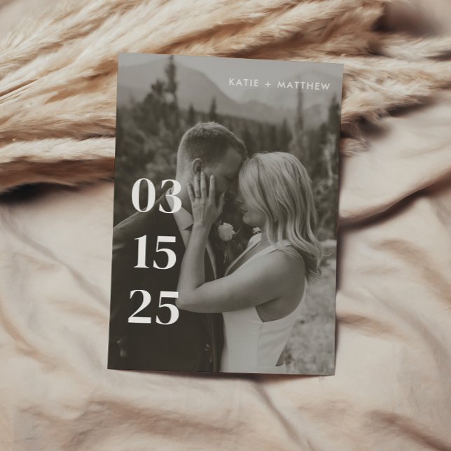 Save The Date Photo minimaliste moderne en noir et blanc Mariage (Créateur téléchargé)