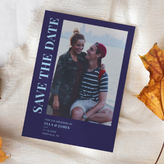 Save The Date Photo minimaliste moderne Mariage bleu marine