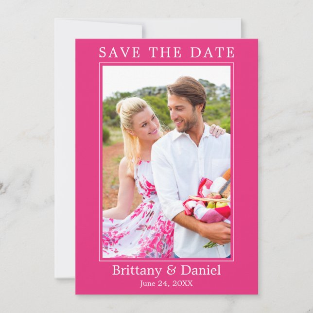 Save The Date Photo minimaliste moderne rose chaud (Devant)