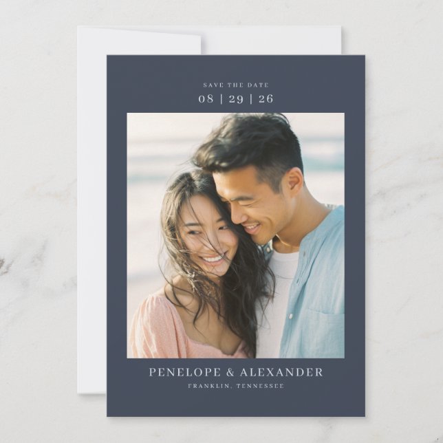 Save The Date Photo Minimaliste Navy Chaud (Devant)