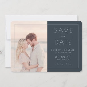 Save The Date Photo Minimaliste Navy Romantique