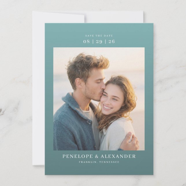 Save The Date Photo minimaliste teal romantique (Devant)