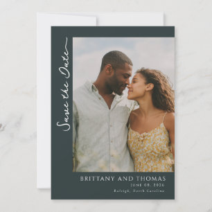 Save The Date Photo Minimaliste Teal Romantique