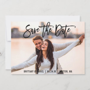 Save The Date Photo Modern Brush Script Card B