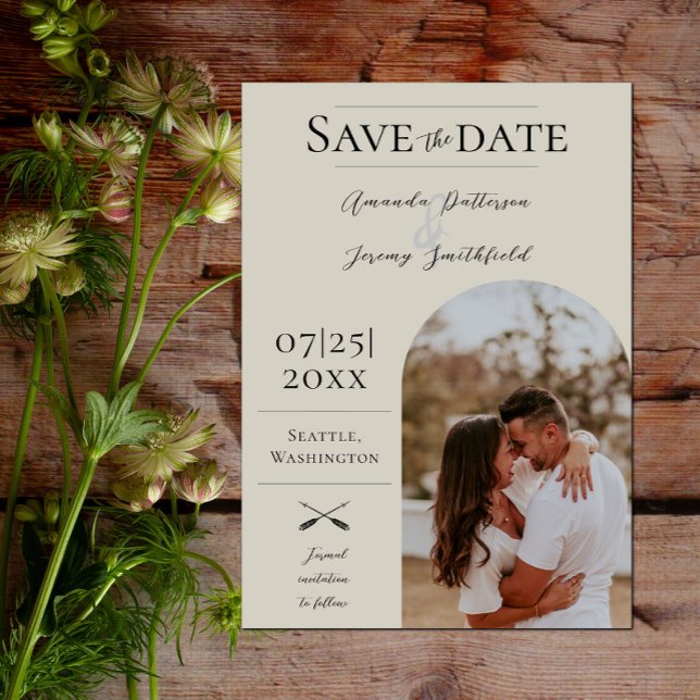 Save The Date Photo moderne Boho Arch | Beige Enregistrer la dat (Modern Arch Photo Save the Date - Beige)