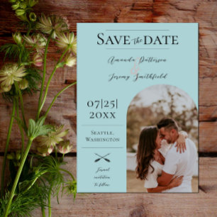 Save The Date Photo moderne Boho Arch   Turquoise Enregistrer la