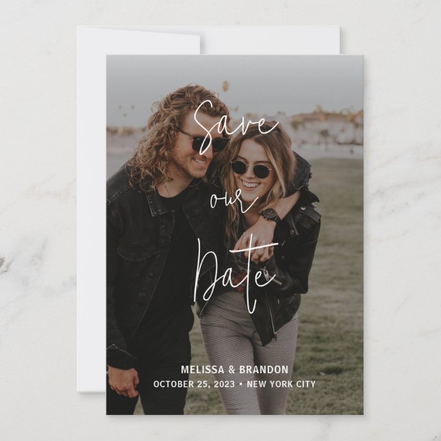 Save The Date Photo Moderne Chic Pastel Pink Gold Script Mariage (Devant)