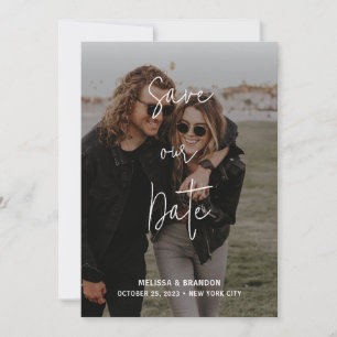 Save The Date Photo Moderne Chic Pastel Pink Gold Script Mariage