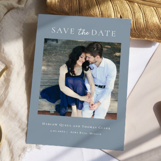 Save The Date Photo moderne élégante Dusty Blue (Créateur téléchargé)