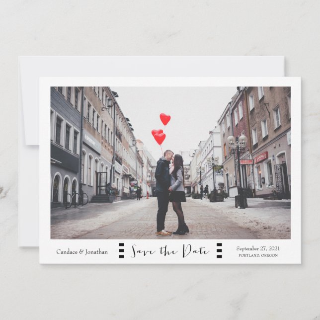 Save The Date Photo moderne en noir et blanc Enregistrer la date (Devant)