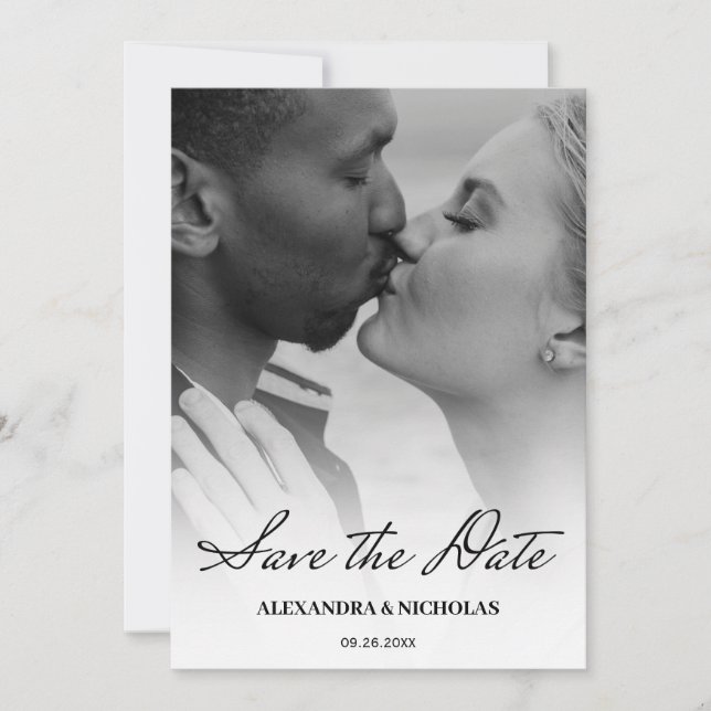 Save The Date Photo moderne en noir et blanc Enregistrer la date (Devant)