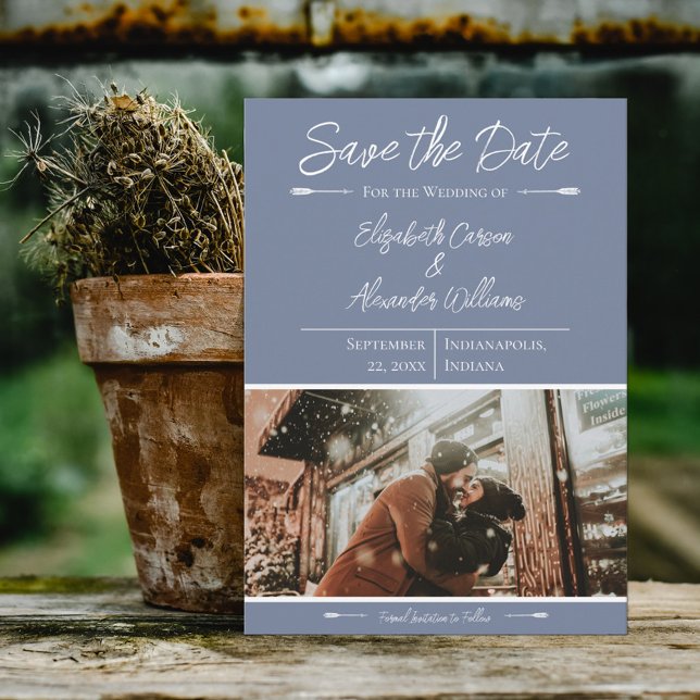 Save The Date Photo Moderne Enregistrer La Date | Dusty Blue (Créateur téléchargé)