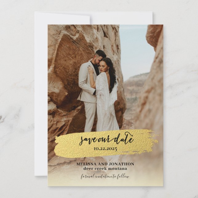 Save The Date Photo moderne Gold Blush (Devant)