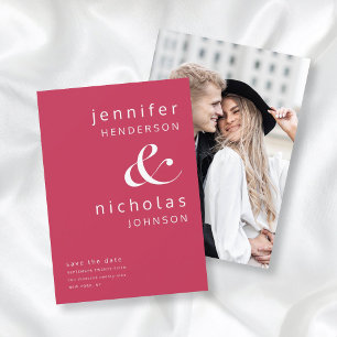 Save The Date Photo moderne Magenta Red Ampersand