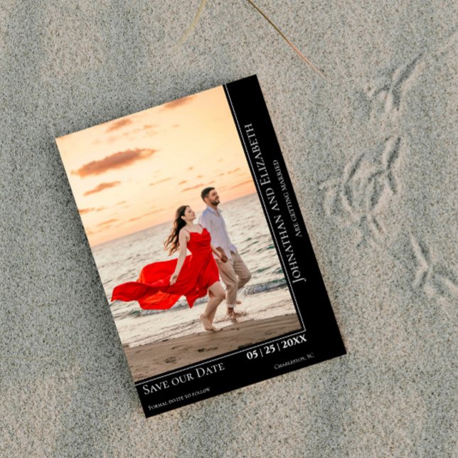 Save The Date Photo moderne minimaliste Enregistrer la date | No (Black Minimalist Modern Photo Save The Date)