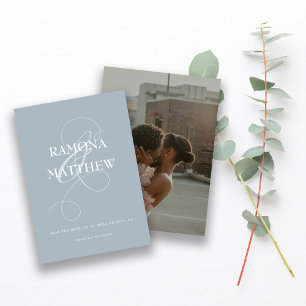 Save The Date Photo moderne Poudre bleu Ampersand