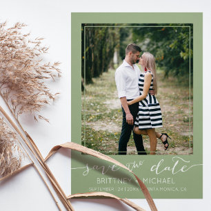 Save The Date Photo Moderne Sage Vert Enregistrer La Date