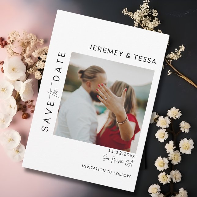 Save The Date Photo moderne simple en noir et blanc (Modern Simple Black and White Photo Save The Date
)