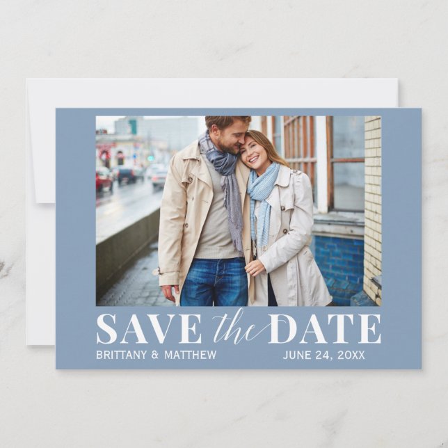 Save The Date Photo moderne tendance Dusty Blue (Devant)