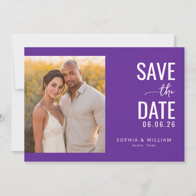 Save The Date Photo Moderne Violet Romantique (Devant)