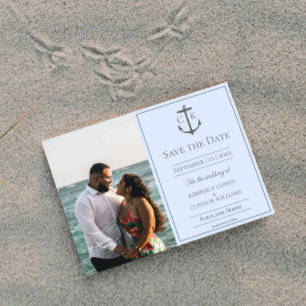 Save The Date Photo Monogramme bleu marine Enregistrer la date
