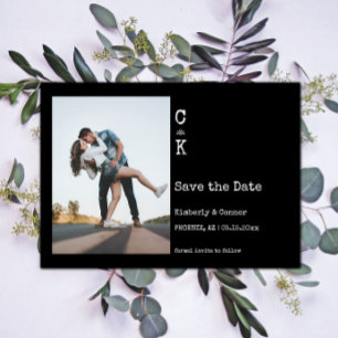 Save The Date Photo Monogramme minimaliste noir