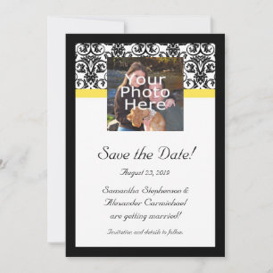 Save The Date Photo noir, blanc et jaune Damas Enregistrer la da