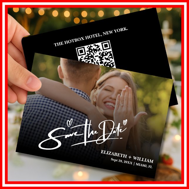 Save The Date Photo noir et blanc QR Code Mariage élégant (Créateur téléchargé)