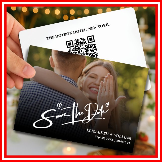 Save The Date Photo noir et blanc QR Code Mariage élégant (Créateur téléchargé)