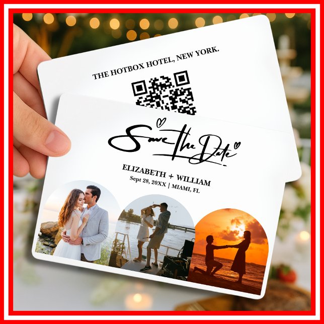 Save The Date Photo noir et blanc QR Code Mariage élégant (Créateur téléchargé)