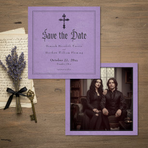 Save The Date Photo noir gothique vintage croix violet