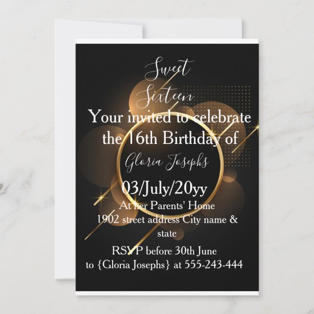 Save The Date Photo or et Sweet sixteen noir (Devant)
