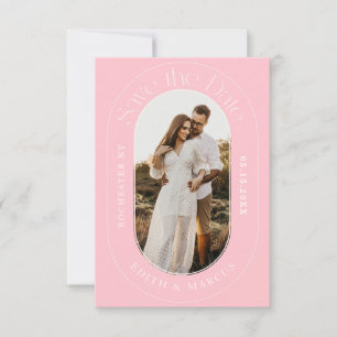 Save The Date Photo ovale moderne Enregistrer la date rose