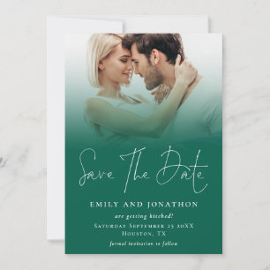 Save The Date Photo Overlay QR Emerald Green Script Mariage